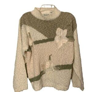 shenanigans sweater vintage shoulder pads cream floral embroidery